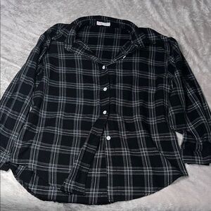 ROMWE Black and White Plaid Button Down Shirt
